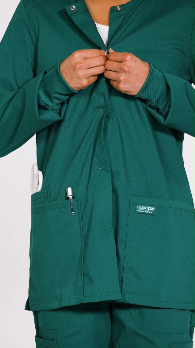 Amazon.com: Cherokee Scrub for Women Snap Front Jacket with 3